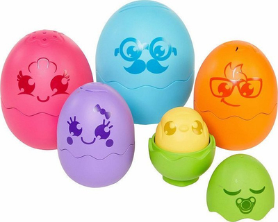 Сет играчки Toomies Hide and Squeak Nesting Eggs, повеќебојни пластични јајца, со птиче што писка