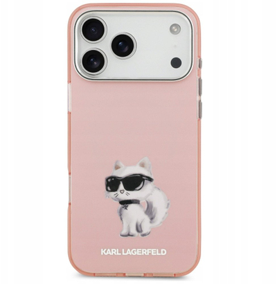 Kapak telefoni Karl Lagerfeld IML Aquarelle Choupette Logo, MagSafe, për iPhone 17 Pro, rozë
