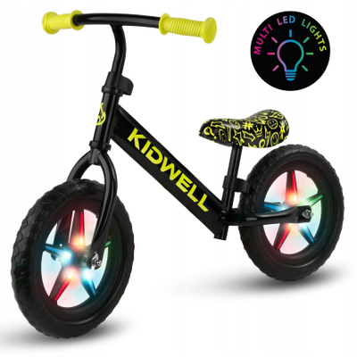 Biçikletë pa pedale Kidwell Rebel LED, rrota me drita, neon e verdhë