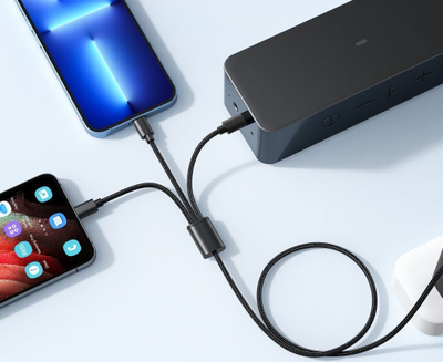 Kabllo karikimi Veger V303 3n1, USB A në Type C, Lightning edhe Micro USB, 1.2m, 2A, e zezë