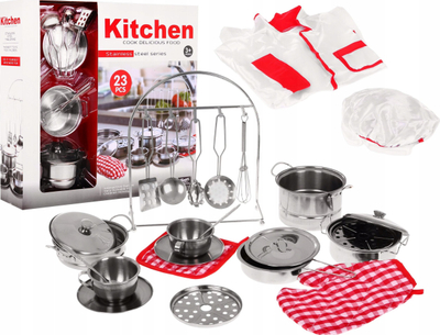 Set lojërash kuzhine Ramiz Chef, tenxhere inox, aksesorë kuzhine dhe veshje kuzhinieri për fëmijë