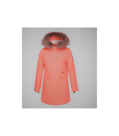 Parka për gra Huppa Vivian, 200g, me kapuç me lesh natyral, ngjyrë koral neon