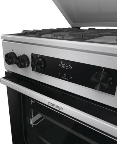 Shporet me gaz dhe furrë elektrike Gorenje G600 GKS6C71XF, 4 vatra, 71L, inox