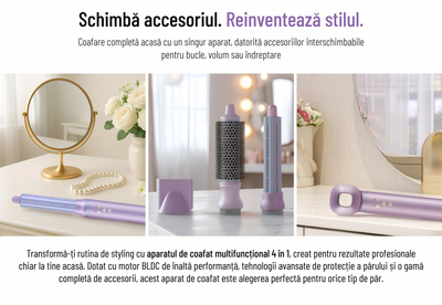 Stajler flokësh Heinner HAS-H13BLDC-V4, 1300W, shumëfunksional, rozë