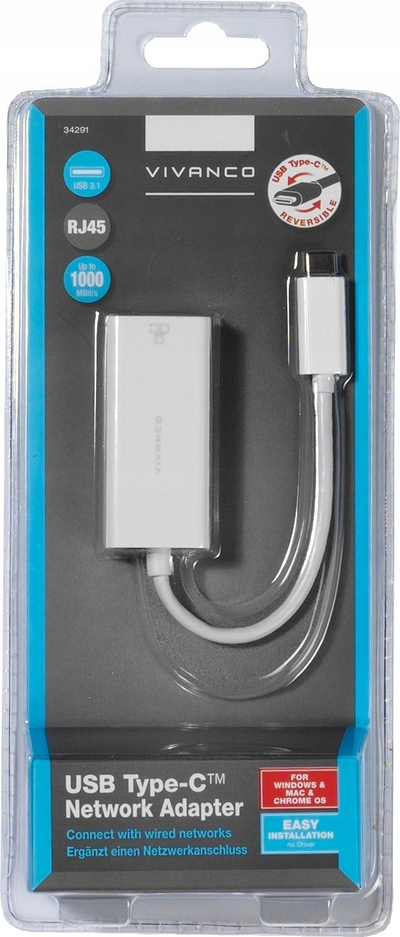 Adapter rrjeti Vivanco USB Type C 34291, RJ45, 1 Gbit/s, i bardhë