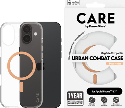Futrollë PanzerGlass Flagship Case, MagSafe, për iPhone 16 Plus, e tejdukshme Urban Combat Peach