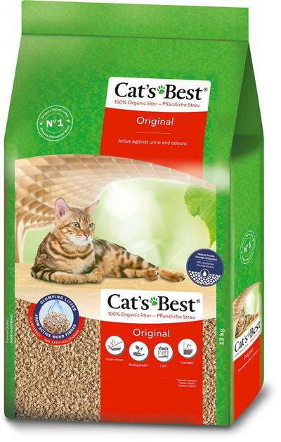 Rërë higjienike për mace Cats Best Original, me dru natyral, në toptha, 30L