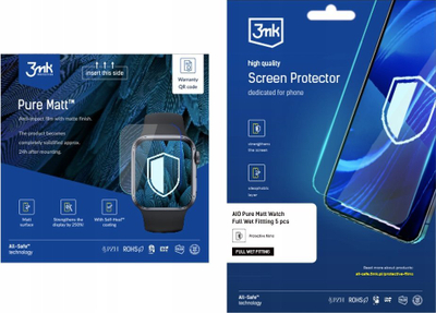 Set mbrojtës për ekran 3MK Aio Pure Matte Pro, për smartwatch, 5 copë, transparent