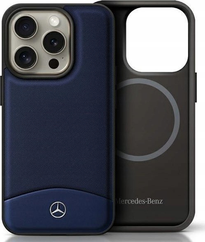 Kapak telefoni Mercedes-Benz për iPhone 16 Pro Max, lëkurë, MagSafe, blu navy