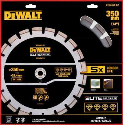 Disk prerës DEWALT ELITE SERIES DT20467-QZ, diamanti për asfalt 350mm, bosht 25.4mm