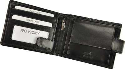 Portofol çunash Rovicky PC-103L-BAR, lëkurë natyrale, RFID, i zi