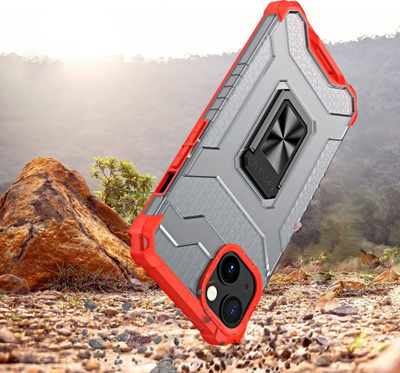 Kapak Hurtel Crystal Ring Case për iPhone 13, hibrid me unazë magnetike, i kuq