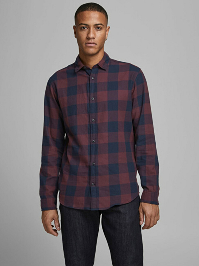 Këmishë Jack&Jones JJEGINGHAM Slim Fit, e kuqe e errët