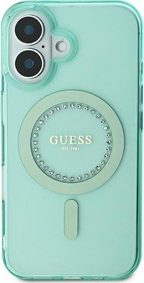 Kllëf telefoni Guess GUHMP16SPFTDTEN, për iPhone 16 6.1", MagSafe, jeshil pastel