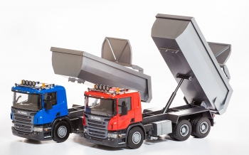Kamion lodër Scania Emek Tipper Truck, shkallë 1:25, me 3 akse, shumëngjyrësh