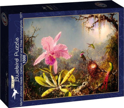 Pazëll Bluebird Martin Johnson Heade Cattleya Orchid and Three Hummingbirds, 1000 copa, shumëngjyrësh