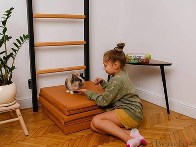 Преклоплив гимнастички душек BenchK, за деца, еко кожа, кафеав