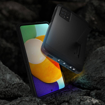 Futrollë Spigen Tough Armor për Samsung Galaxy A52 A52s, mbrojtje Military Grade, me këmbë mbajtëse, e zezë