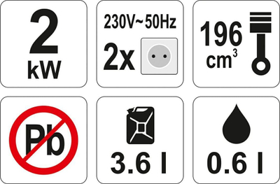 Gjenerator benzine Yato Power Generator 2200W AVR, 2kW, 196cm³, i kuq