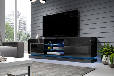 Komodë TV Bed Meble QIU 200, 42x57x200cm, MDF, e zezë