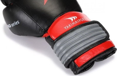 Doreza boksi Yakimasport Pro Spider, 14 oz, lëkurë natyrale, të zeza me të kuqe