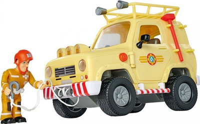 Set lodrash Simba Fireman Sam Rescue Jeep Sam Figure, makinë shpëtimi me drita dhe tinguj, figurë zjarrfikësi