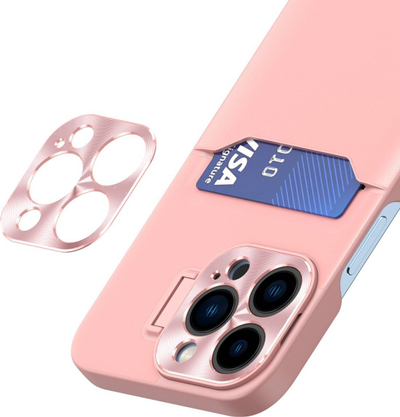 Kapak telefoni Hurtel Leather Stand Case për iPhone 14 Pro Max, me xhep karte, me mbajtëse, rozë