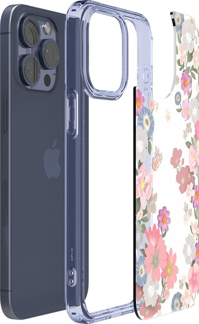 Kapak mbrojtës Spigen Ultra Hybrid Blossom për iPhone 15 Pro, TPU edhe polikarbonat, transparent me lule