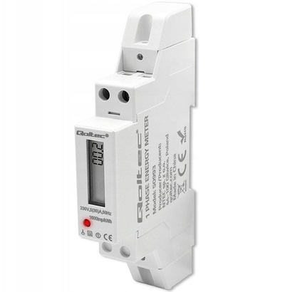Мерач на енергија Qoltec еднофазен електронски мерач, 230V 30A, за DIN шина