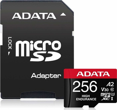 Kartë kujtese ADATA High Endurance MicroSDXC, 256GB, Class 10 UHS I U3 A2 V30, me adaptor