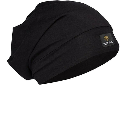 Kapuç për flokë Philip B Silky Smooth Beanie, bambu, për natë, i zi