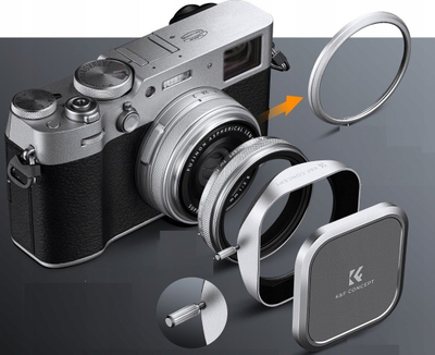 Set aksesorësh K&amp;F Concept për FujiFilm X100 X100S X100VI, sunshade dhe kapak lenteje, argjend