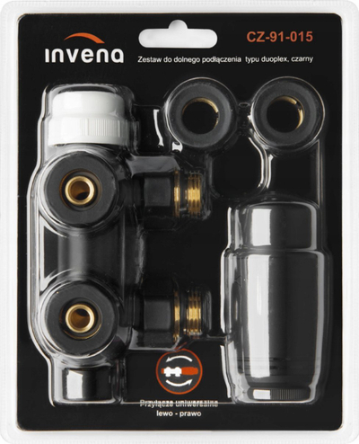 Set valvulash termostatike Radiator Duoplex Reversible, distancë 50 mm, mbrojtje nga ngrirja, i zi