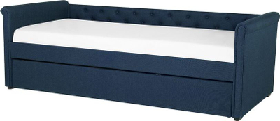 Krevat trundle Beliani Libourne, 90 x 200 cm, tekstil, blu navy