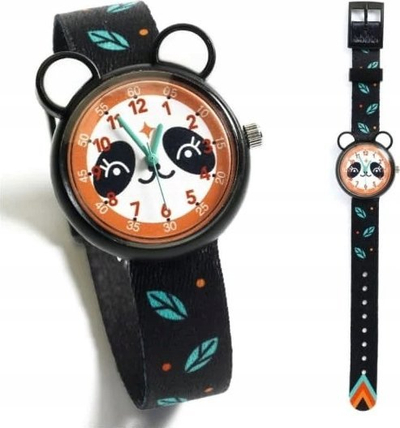 Ore dore Ticlock Panda, kuarc, mban ujë 3 bar, me panda, me rrip tekstili, e zezë