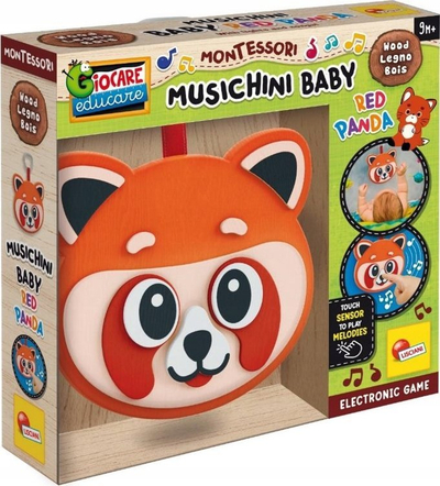 Lodër druri muzikore Lisciani Montessori Wood Musichini Red Panda, me drita dhe tinguj, për bebe, me ngjyrë të kuqe