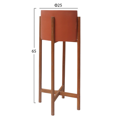 Vazo dekorative Rentil HM4684.08L, Fiber Cement, me bazë druri teak, terrakote
