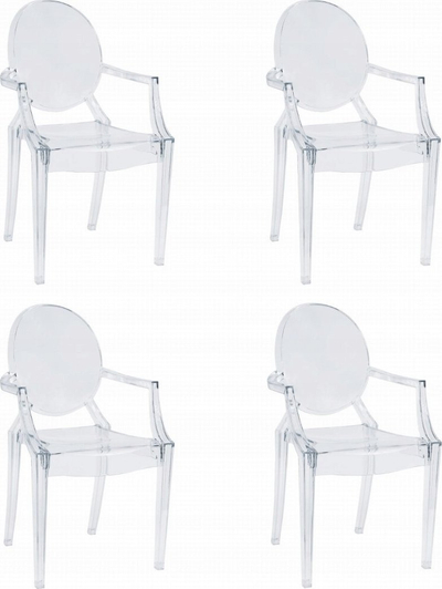 Set karrigesh OSKAR Busan Chair, polikarbonat transparent, 4 copë