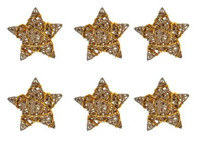 Stoli dekorative në formë ylli ratan Golden Stars, set me 6 copë, 7.5 cm, ngjyrë ari