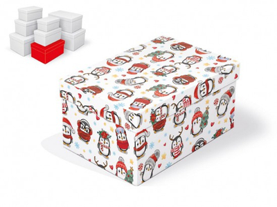 Kuti dhurate Gift Box BN B-V009-E, karton i fortë, 24 x 16 x 12 cm, e bardhë me pinguinë