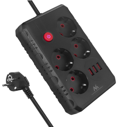 Zgjatues elektrik Maclean, 4 porta, 3x USB, i bardhë