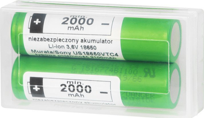 Bateri Li-ion Sony Murata US18650VTC4, set me 2 copë, 2100 mAh 3.6V, jeshile