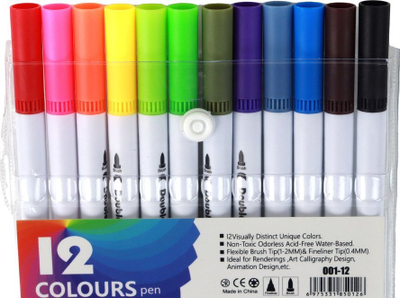 Markera me dy anë Leantoys Double Sided, set 12 copë, me kuti për rregullim, shumëngjyrëshe