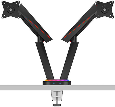 Mbajtës ICY BOX IB-MSG304BL-T për 2 monitorë, RGB, USB hub