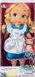 Kukull Disney Animators Alice, 39cm, me mace lodër, fustan blu e bardhë