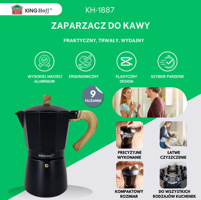 Xhezve kubane për kafe Kinghoff KH 1887, 9 filxhanë, 450 ml, për induksion, e zezë