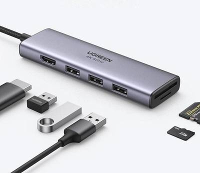 Docking stacion Ugreen UGR1078GRY, USB C 5 në 1, HDMI 4K, gri