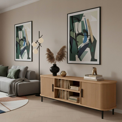 Kabinet TV Edaxo SCAVA, 140 x 40 x 46 cm, front i rifrugur, dru natyral