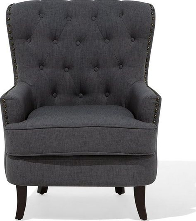 Karrige kolltuk VIBORG II, stil wingback, me stof, gri e errët