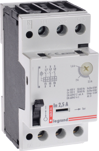 Ndërprerës elektrik për motor Legrand M 250 2,5, 3-polësh, 1,6-2,5 A, 400 V, i bardhë
